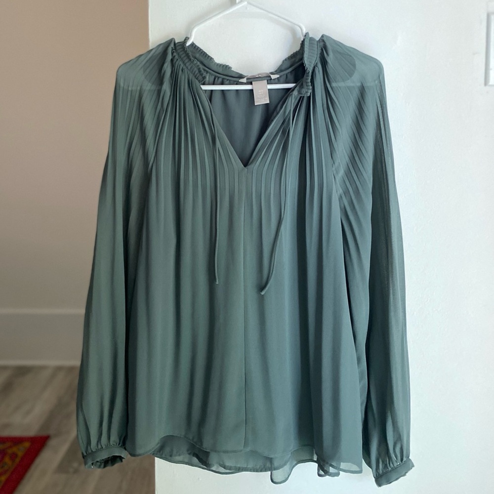 H&M Pleated Blouse Turquoise - Picture 2 of 4